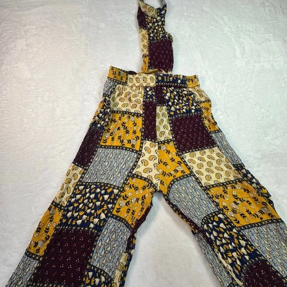 Earthbound Trading Co Jumpsuit Women Size M Multicolor Patchwork Halter Wide Leg - Picture 6 of 12